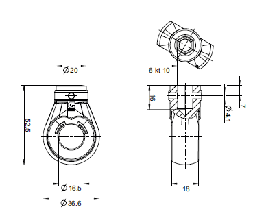 Preview: Kugelöse 10mm Innensechskant zu Sonnenstorengetriebe (inkl. Schwerspannstift)